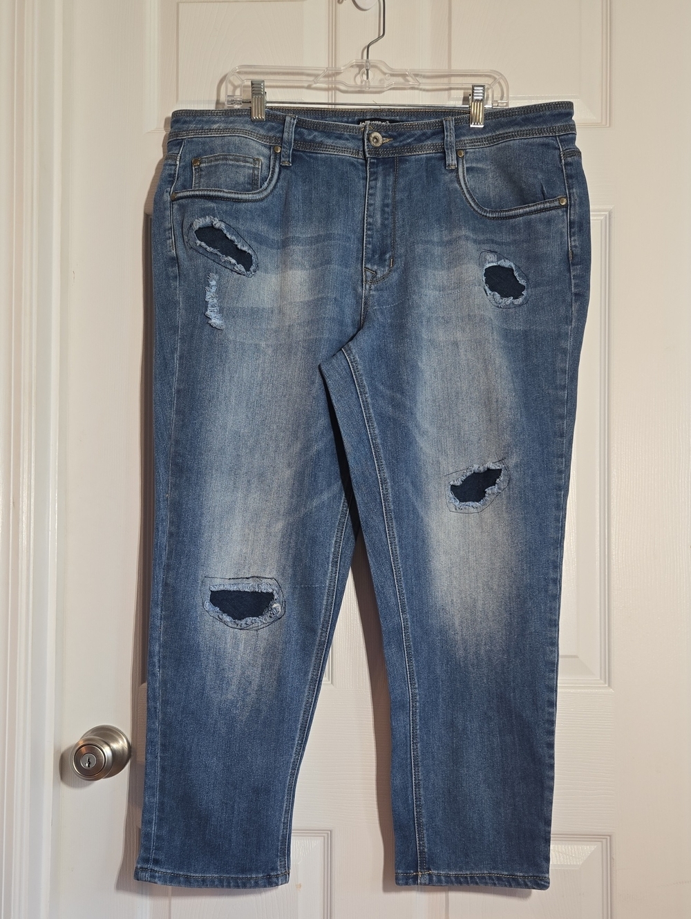 Dollhouse Blue Distressed Patches Cropped Boyfriend Jeans Size 20